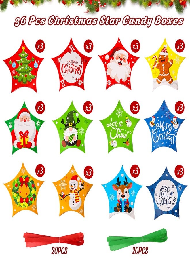 VEYLIN 36Pcs Christmas Pentagram Candy Box, Christmas Party Favors Boxes with Ribbons Hanging Treat - Image 2